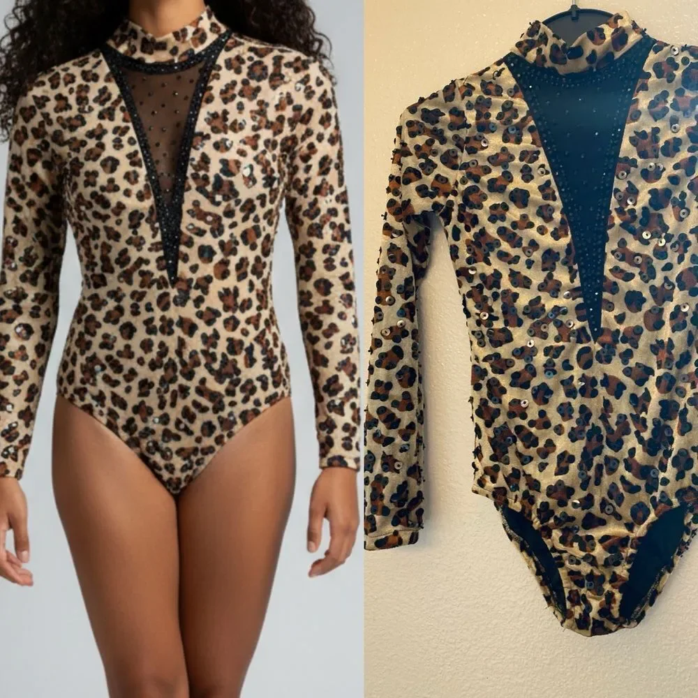 Glamour competition jazz open solo dance costume animal velvet long LC child